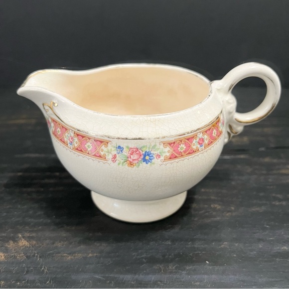 Antique Crown Potteries Co Creamer and Sugar Bowl Set  Pink Floral Design - Picture 3 of 16